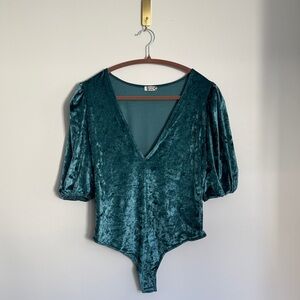 Free People Deep Green Velvet Bodysuit